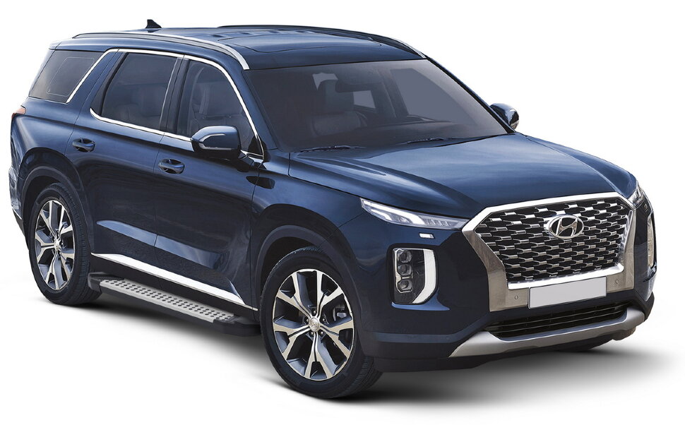 Пороги площадки (подножки) "Bmw-Style круг" Rival для Hyundai Palisade 2020-н.в., 193 см, 2 шт., алюминий, D193AL.2311.1 с инструкцией и сертификатом
