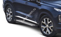 Пороги площадки (подножки) "Bmw-Style круг" Rival для Hyundai Palisade 2020-н.в., 193 см, 2 шт., алюминий, D193AL.2311.1