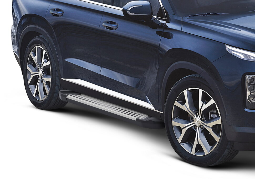 Пороги площадки (подножки) "Bmw-Style круг" Rival для Hyundai Palisade 2020-н.в., 193 см, 2 шт., алюминий, D193AL.2311.1 с возможностью установки