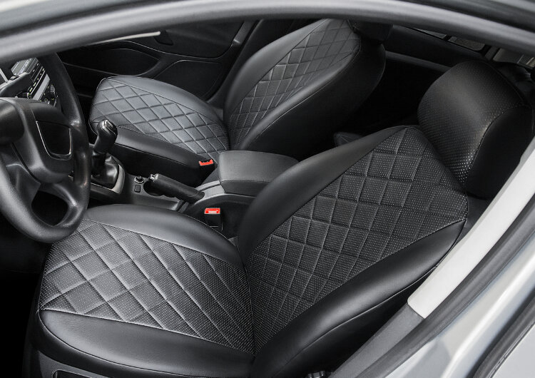 Авточехлы Rival Ромб (зад. спинка 40/20/40) для сидений Volkswagen Tiguan II (Trendline, без столиков) 2016-2020 2020-н.в., эко-кожа, черные, SC.5804.2
