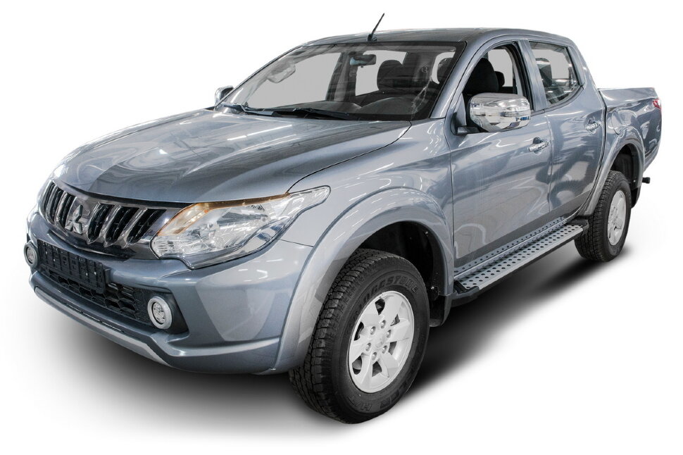 Пороги площадки (подножки) "Bmw-Style круг" Rival для Mitsubishi L200 IV, V 2006-2019 2018-н.в., 193 см, 2 шт., алюминий, D193AL.4003.1 купить недорого