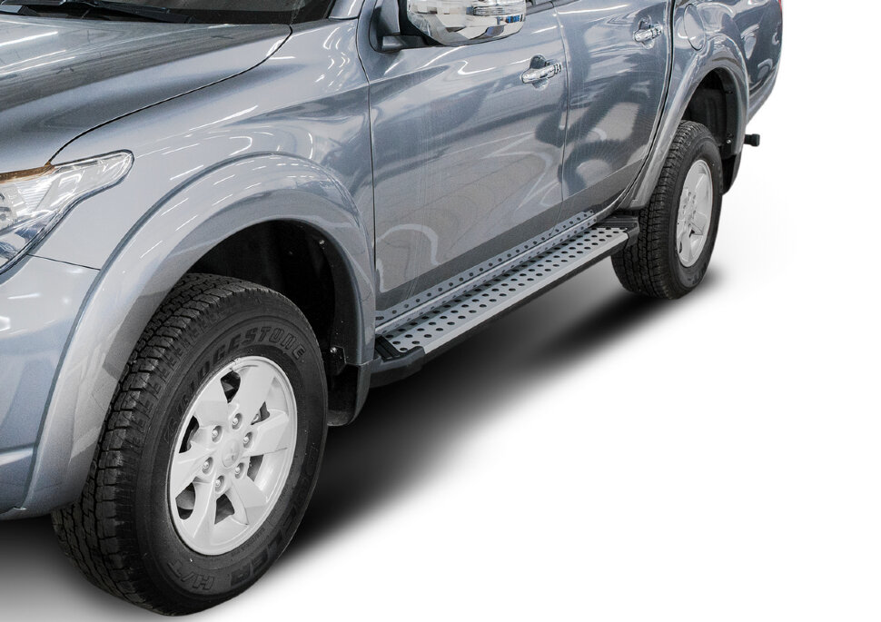 Пороги площадки (подножки) "Bmw-Style круг" Rival для Mitsubishi L200 IV, V 2006-2019 2018-н.в., 193 см, 2 шт., алюминий, D193AL.4003.1 с доставкой по всей России