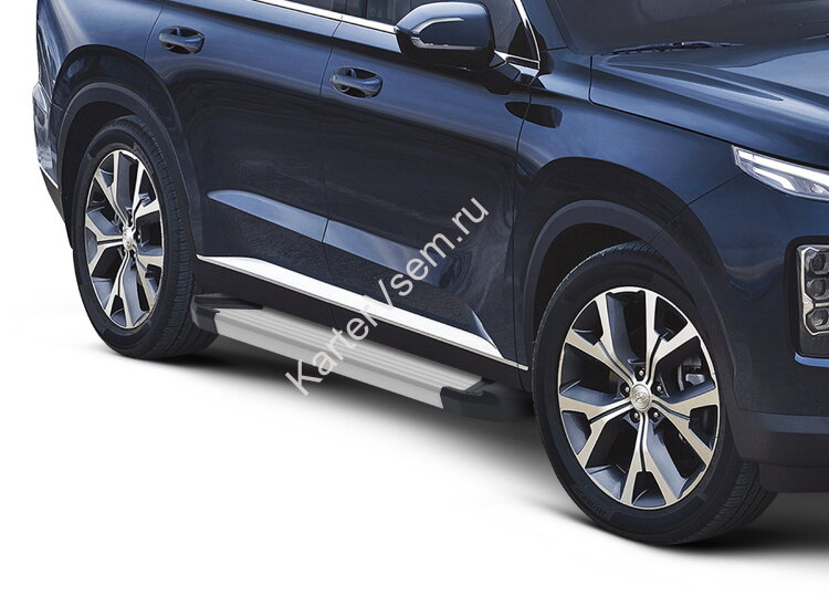 Пороги площадки (подножки) "Silver" Rival для Hyundai Palisade 2020-н.в., 193 см, 2 шт., алюминий, F193AL.2311.1