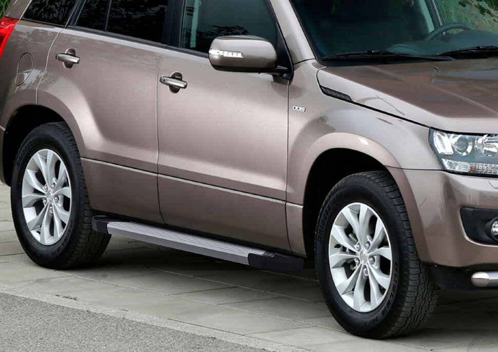 Пороги площадки (подножки) "Silver" Rival для Suzuki Grand Vitara III 5-дв. 2005-2015, 173 см, 2 шт., алюминий, F173AL.5502.2 с доставкой по всей России