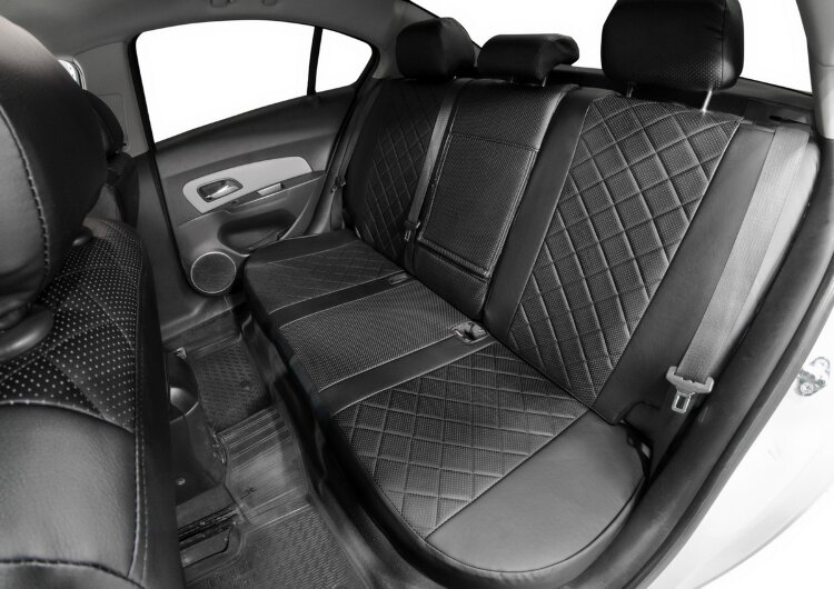 Авточехлы Rival Ромб (зад. спинка 40/60) для сидений Mitsubishi Lancer X поколение рестайлинг седан 2011-2017, эко-кожа, черные, SC.4003.2