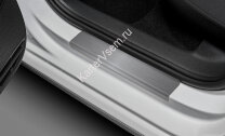 Накладки на пороги Rival для Volkswagen Polo V 2010-2020, нерж. сталь, с надписью, 4 шт., NP.5803.3 с инструкцией и сертификатом