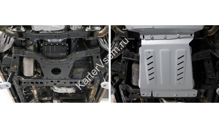 Защита КПП Rival для Nissan Pathfinder R51 рестайлинг 2010-2014, алюминий 3.8 мм, с крепежом, штампованная, 333.4166.2