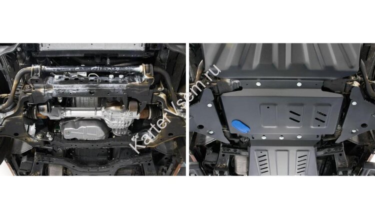Защита картера Rival для Nissan Pathfinder R51 рестайлинг 2010-2014 (устанавл-ся совместно с 2111.4164.2.3), сталь 3 мм, с крепежом, штампованная, 2111.4165.2.3