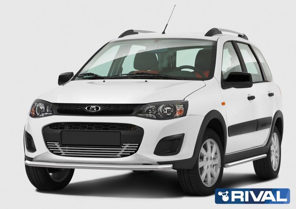 Защита переднего бампера d42 + комплект крепежа, RIVAL, Lada Kalina Cross 2014-