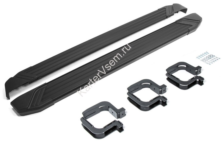 Пороги площадки (подножки) "Black" Rival для Mitsubishi L200 IV, V 2006-2019 2018-н.в., 193 см, 2 шт., алюминий, F193ALB.4003.1