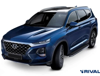 Пороги на автомобиль (подножки) "Premium" Rival для Hyundai Santa Fe IV 2018-2021, 180 см, 2 шт., алюминий, A180ALP.2307.1