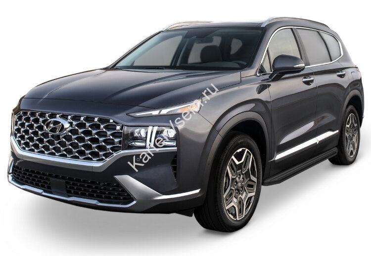 Пороги площадки (подножки) "Premium-Black" Rival для Hyundai Santa Fe IV рестайлинг 2021-н.в., 180 см, 2 шт., алюминий, A180ALB.2312.1