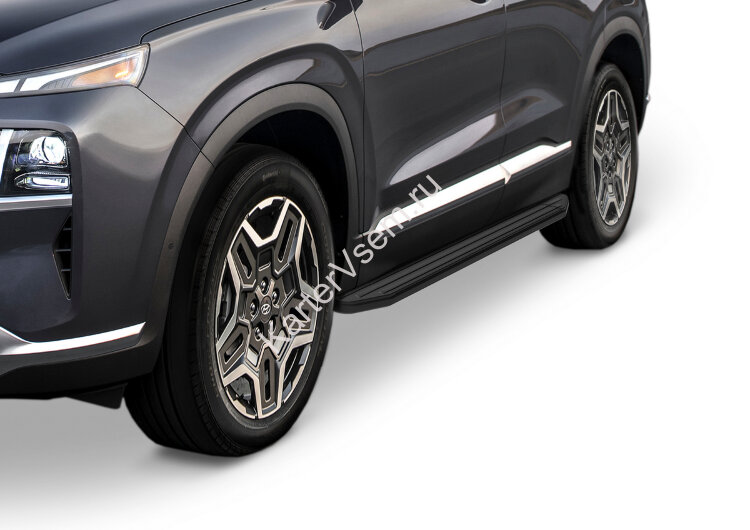 Пороги площадки (подножки) "Premium-Black" Rival для Hyundai Santa Fe IV рестайлинг 2021-н.в., 180 см, 2 шт., алюминий, A180ALB.2312.1