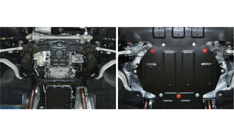 Защита картера АвтоБроня (часть 2) для Hyundai Genesis II (V - 3.0; 3.8) 4WD 2014-2017 (устанавл-ся совместно с 111.02353.1), штампованная, сталь 1.8 мм, с крепежом, 111.02354.1