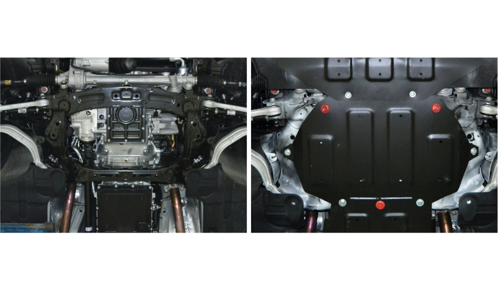 Защита картера АвтоБроня (часть 2) для Hyundai Genesis II (V - 3.0; 3.8) 4WD 2014-2017 (устанавл-ся совместно с 111.02353.1), штампованная, сталь 1.8 мм, с крепежом, 111.02354.1