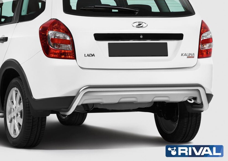 Защита заднего бампера d42 скоба + комплект крепежа, RIVAL, Lada Kalina Cross 2014-