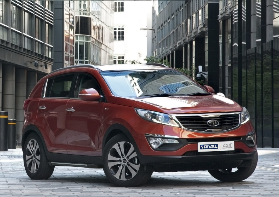 Пороги площадки (подножки) "Bmw-Style круг" Rival для Hyundai ix35 2010-2015, 173 см, 2 шт., алюминий, D173AL.2303.2 купить недорого