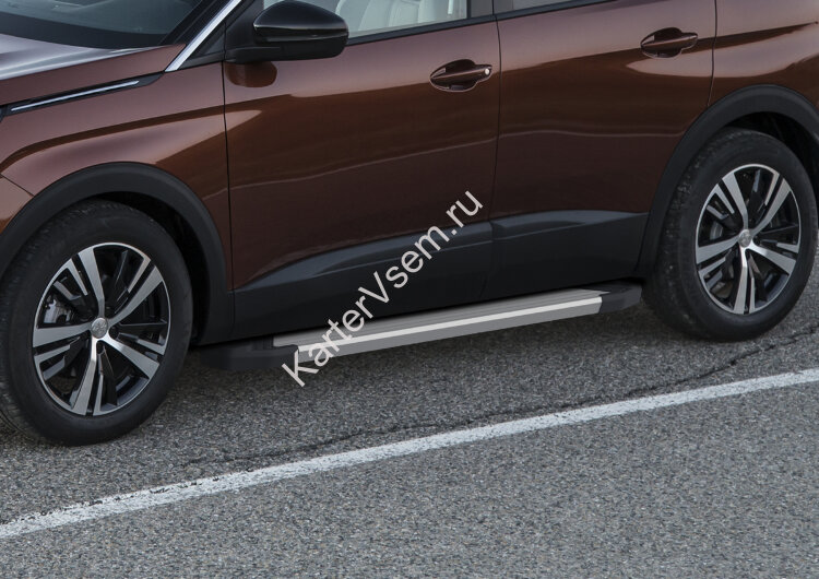 Пороги площадки (подножки) "Silver" Rival для Peugeot 3008 II 2016-н.в., 180 см, 2 шт., алюминий, F180AL.4301.1