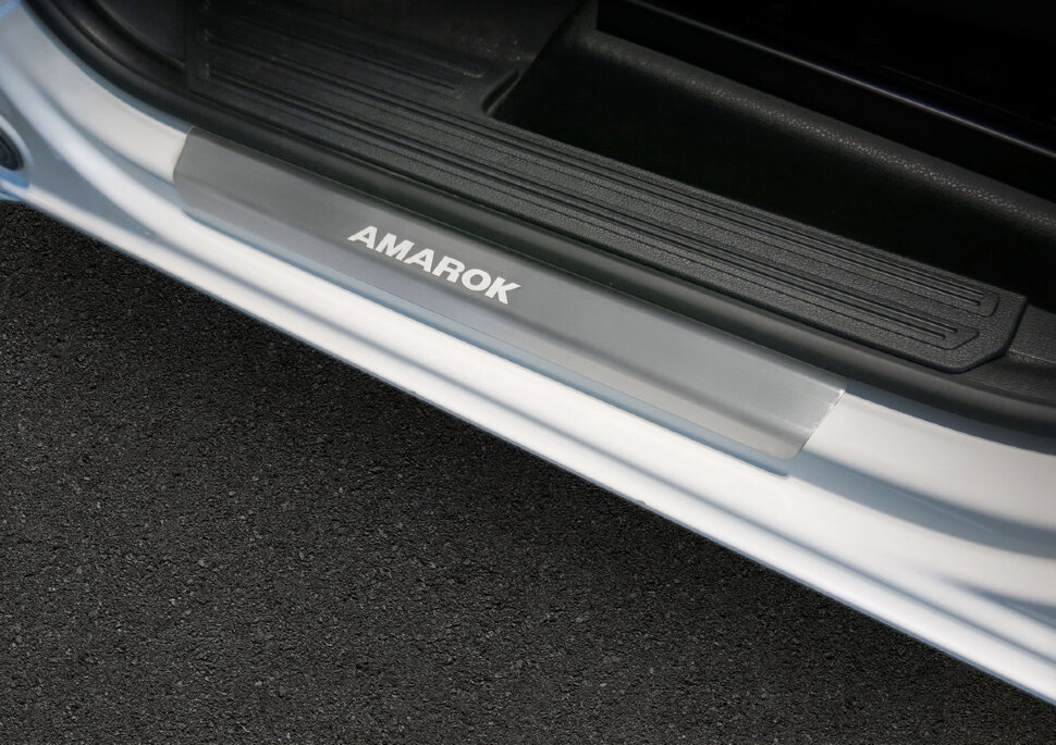 Накладки на пороги Rival для Volkswagen Amarok I рестайлинг 2016-2019, нерж. сталь, с надписью, 4 шт., NP.5806.3 с доставкой по всей России