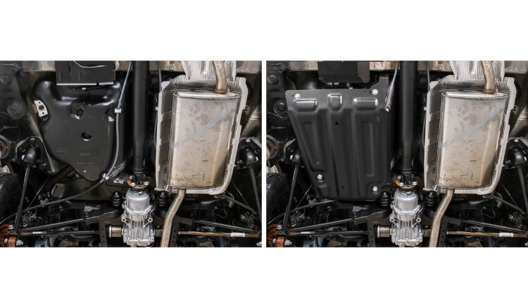 Защита топливного бака АвтоБроня для Nissan Terrano III 4WD 2014-2017 2017-н.в., штампованная, сталь 1.5 мм, с крепежом, 111.04718.1