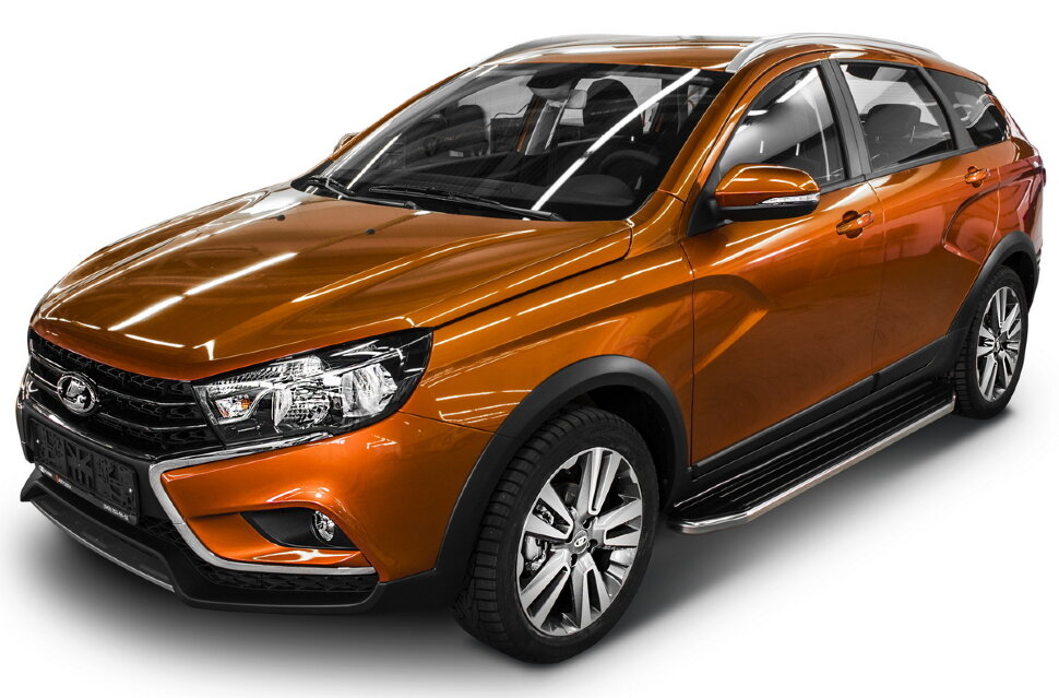 Пороги площадки (подножки) "Premium" Rival для Lada Vesta Cross универсал 2017-н.в., 180 см, 2 шт., алюминий, A180ALP.6003.1 купить недорого