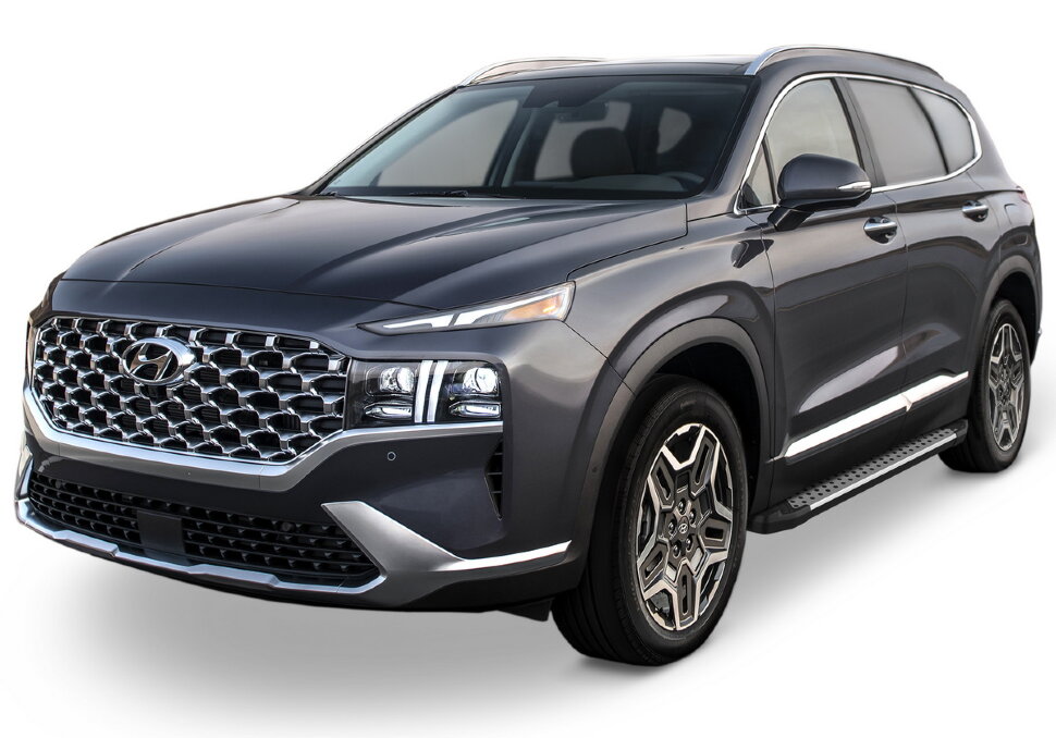 Пороги площадки (подножки) "Bmw-Style круг" Rival для Hyundai Santa Fe IV рестайлинг 2021-н.в., 180 см, 2 шт., алюминий, D180AL.2312.1 купить недорого