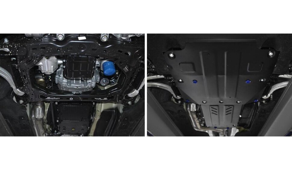 Защита картера, КПП и РК Rival для Genesis G70 4WD 2018-2021 2021-н.в., сталь 1.8 мм, 2 части , с крепежом, штампованная, K111.2841.1