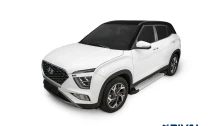 Пороги на автомобиль (подножки) "Silver" Rival для Hyundai Creta II 2021-н.в., 173 см, 2 шт., алюминий, F173AL.2314.1