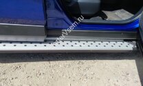 Пороги на автомобиль "Bmw-Style круг" Rival для Lada Vesta Cross универсал 2017-н.в., 180 см, 2 шт., алюминий, D180AL.6003.1