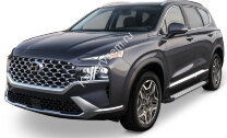 Пороги площадки (подножки) "Silver"  Rival для Hyundai Santa Fe IV рестайлинг 2021-н.в., 180 см, 2 шт., алюминий, F180AL.2312.1 купить недорого