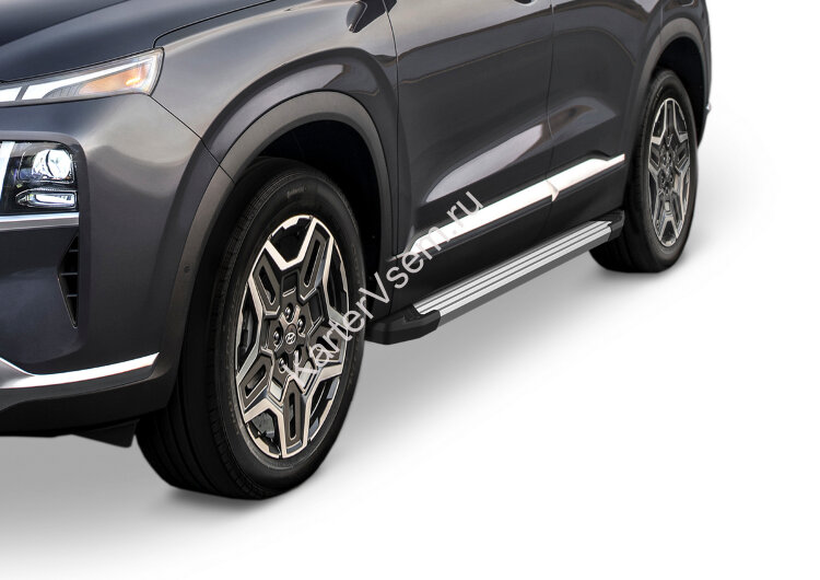 Пороги площадки (подножки) "Silver"  Rival для Hyundai Santa Fe IV рестайлинг 2021-н.в., 180 см, 2 шт., алюминий, F180AL.2312.1 с доставкой по всей России