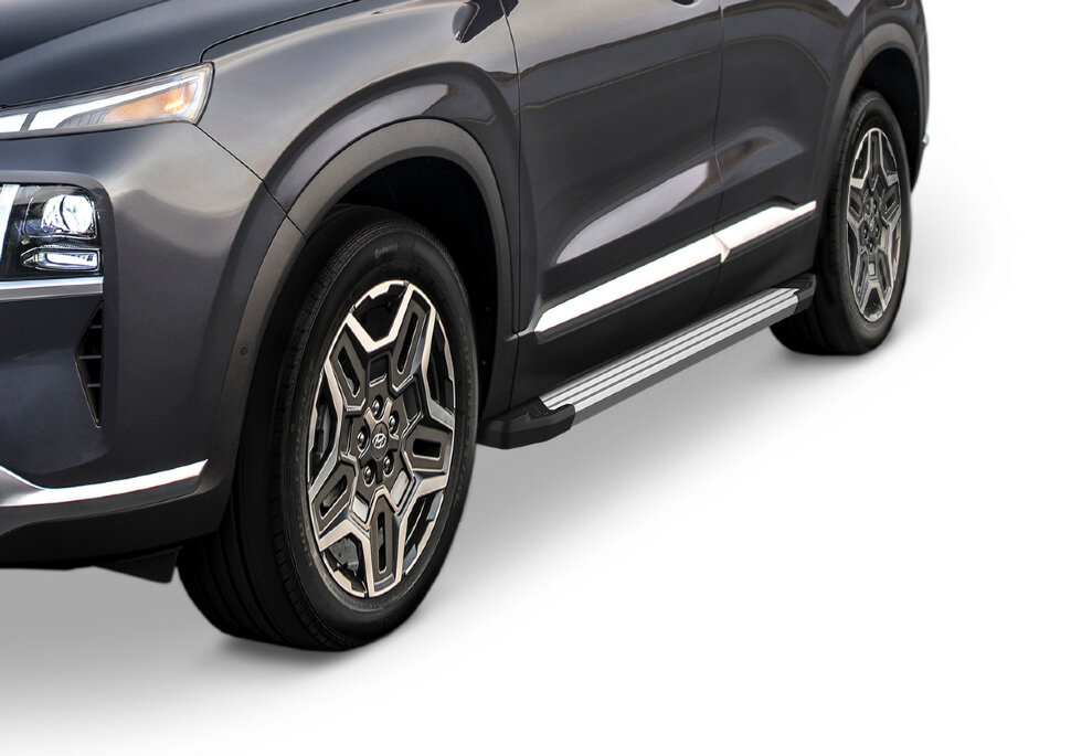 Пороги площадки (подножки) "Silver"  Rival для Hyundai Santa Fe IV рестайлинг 2021-н.в., 180 см, 2 шт., алюминий, F180AL.2312.1 с доставкой по всей России