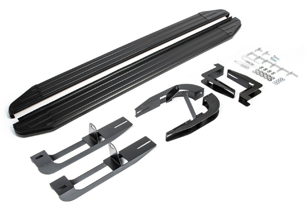 Пороги площадки (подножки) "Premium-Black" Rival для Hyundai Santa Fe II 2006-2012, 173 см, 2 шт., алюминий, A173ALB.2302.1 с инструкцией и сертификатом