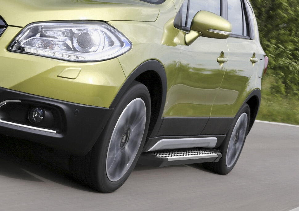 Пороги площадки (подножки) "Bmw-Style круг" Rival для Suzuki SX4 II S-Cross рестайлинг 2016-н.в., 173 см, 2 шт., алюминий, D173AL.5503.1 с доставкой по всей России