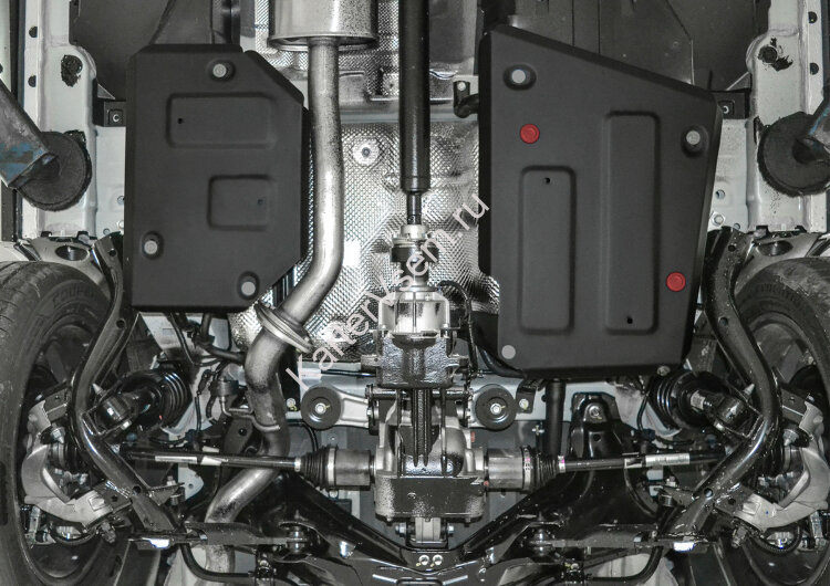 Защита топливного бака АвтоБроня для Haval F7 2019-2022 2022-н.в., штампованная, сталь 1.5 мм, 2 части, с крепежом, 111.09416.1