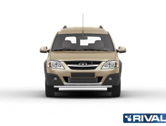 Защита переднего бампера d42 + комплект крепежа, RIVAL, Lada Largus Cross 2014-