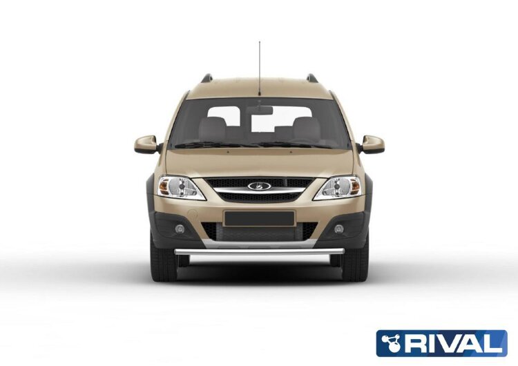 Защита переднего бампера d42 + комплект крепежа, RIVAL, Lada Largus Cross 2014-