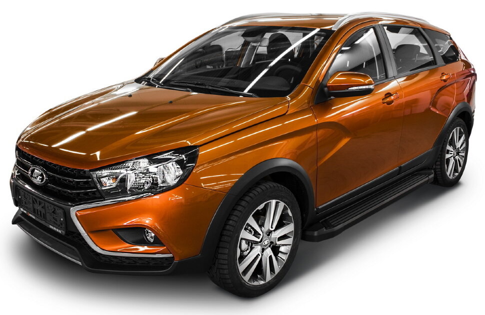 Пороги площадки (подножки) "Black" Rival для Lada Vesta Cross универсал 2017-н.в., 180 см, 2 шт., алюминий, F180ALB.6003.1 купить недорого
