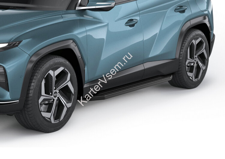 Пороги площадки (подножки) "Premium-Black" Rival для Hyundai Tucson IV 2021-н.в., 180 см, 2 шт., алюминий, A180ALB.2313.1