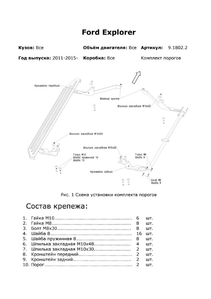 Пороги площадки (подножки) "Black" Rival для Ford Explorer V 2010-2019, 193 см, 2 шт., алюминий, F193ALB.1802.2 курьером по Москве и МО