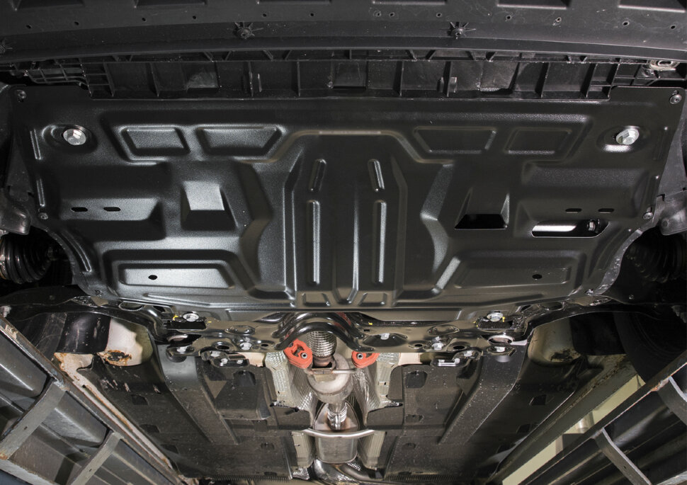 Защита картера и КПП АвтоБроня для Seat Ibiza IV 2008-2015, штампованная, сталь 1.5 мм, с крепежом, 111.05842.1