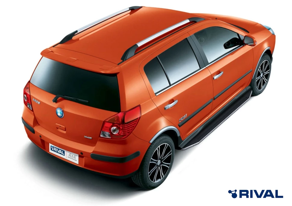 Пороги на автомобиль (подножки) "Premium" Rival для Geely MK Cross 2011-2016, 173 см, 2 шт., алюминий, A173ALP.1901.1
