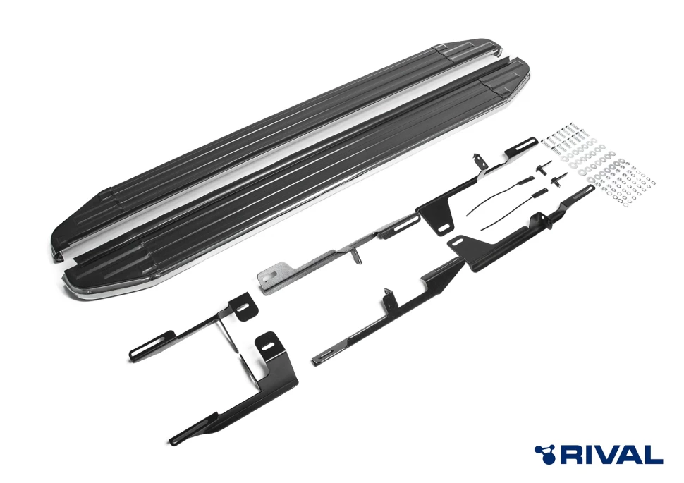 Пороги на автомобиль (подножки) "Premium" Rival для Geely MK Cross 2011-2016, 173 см, 2 шт., алюминий, A173ALP.1901.1
