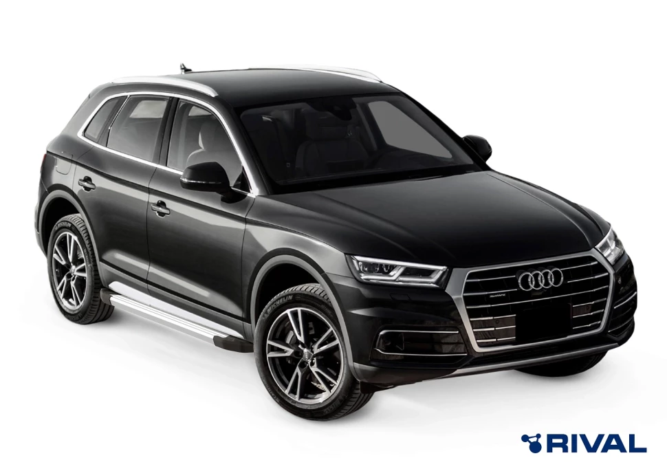 Пороги на автомобиль (подножки) "Silver" Rival для Audi Q5 II 2017-н.в., 193 см, 2 шт., алюминий, F193AL.0302.2