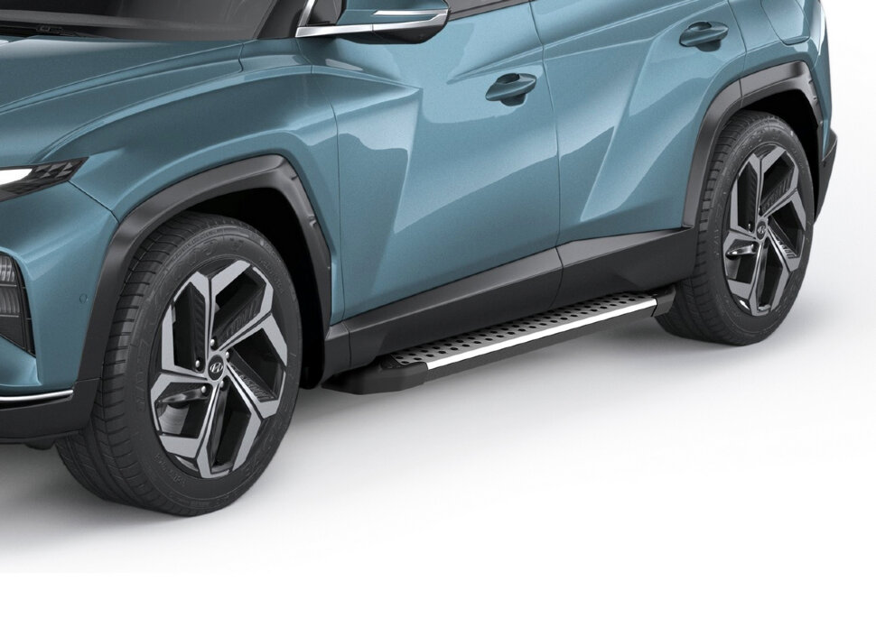 Пороги площадки (подножки) "Bmw-Style круг" Rival для Hyundai Tucson IV 2021-н.в., 180 см, 2 шт., алюминий, D180AL.2313.1 с доставкой по всей России
