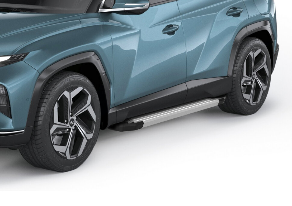 Пороги площадки (подножки) "Silver" Rival для Hyundai Tucson IV 2021-н.в., 180 см, 2 шт., алюминий, F180AL.2313.1 с доставкой по всей России