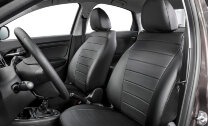 Авточехлы Rival Строчка (зад. спинка цельная) для сидений Nissan Almera G15 седан 2012-2018, эко-кожа, черные, SC.4105.1