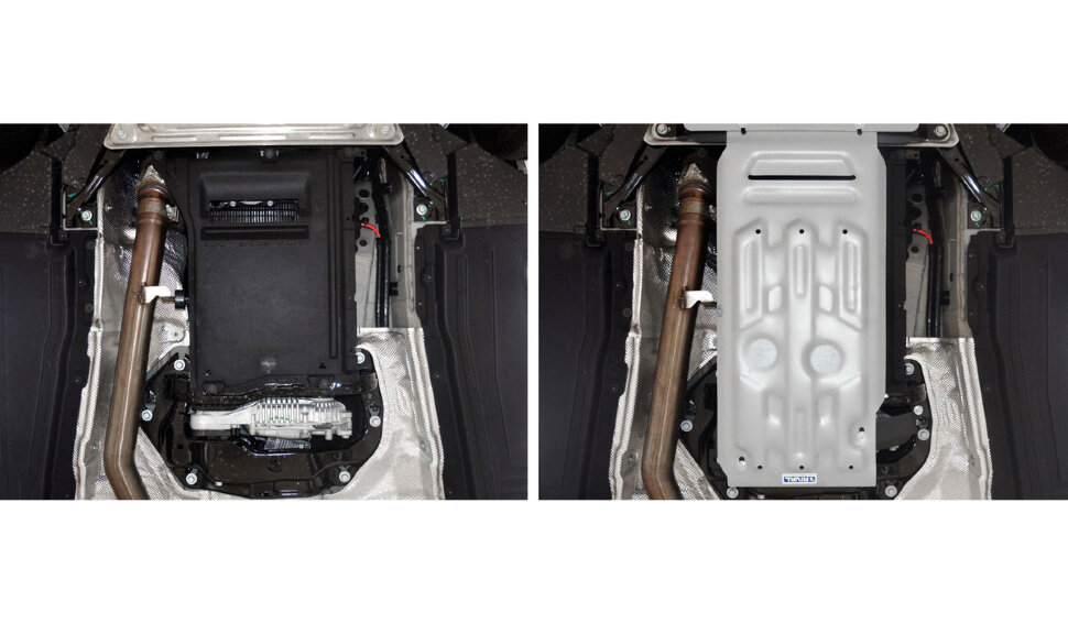 Защита КПП и РК Rival для BMW X6 E71, F16 (xDrive50i) 2008-2020 (устанавл-ся совместно с 333.0508.1), штампованная, алюминий 3 мм, с крепежом, 333.0505.1