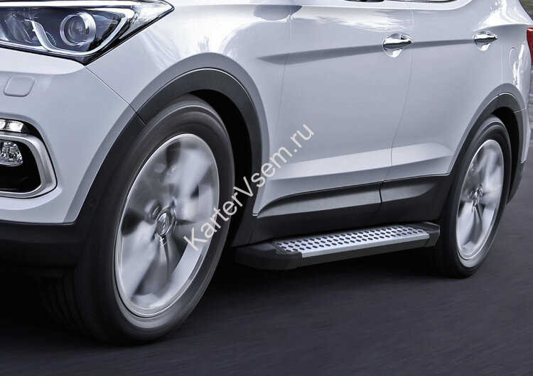 Пороги площадки (подножки) "Bmw-Style круг" Rival для Hyundai Santa Fe III 2012-2018, 180 см, 2 шт., алюминий, D180AL.2305.2 с доставкой по всей России