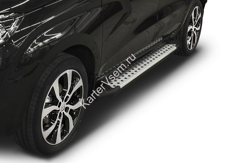 Пороги на автомобиль "Bmw-Style круг" Rival для Lada Xray 2015-н.в., 173 см, 2 шт., алюминий, D173AL.6002.1
